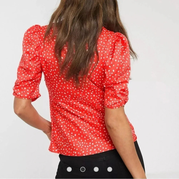 ASOS DESIGN short sleeve tea blouse in splodge print sz 12 nwt - Picture 4 of 7